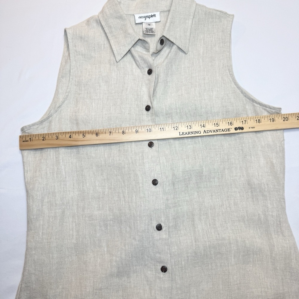 Vintage 100% Linen Maxi Shirt Dress M Sleeveless Minimalist Button Front Neutral - Picture 8 of 13